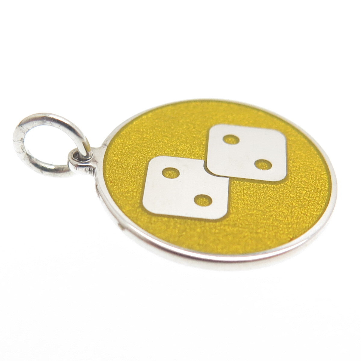 925 Sterling Silver Yellow Enamel Number 4 Lucky Dice Minimalist Charm Pendant