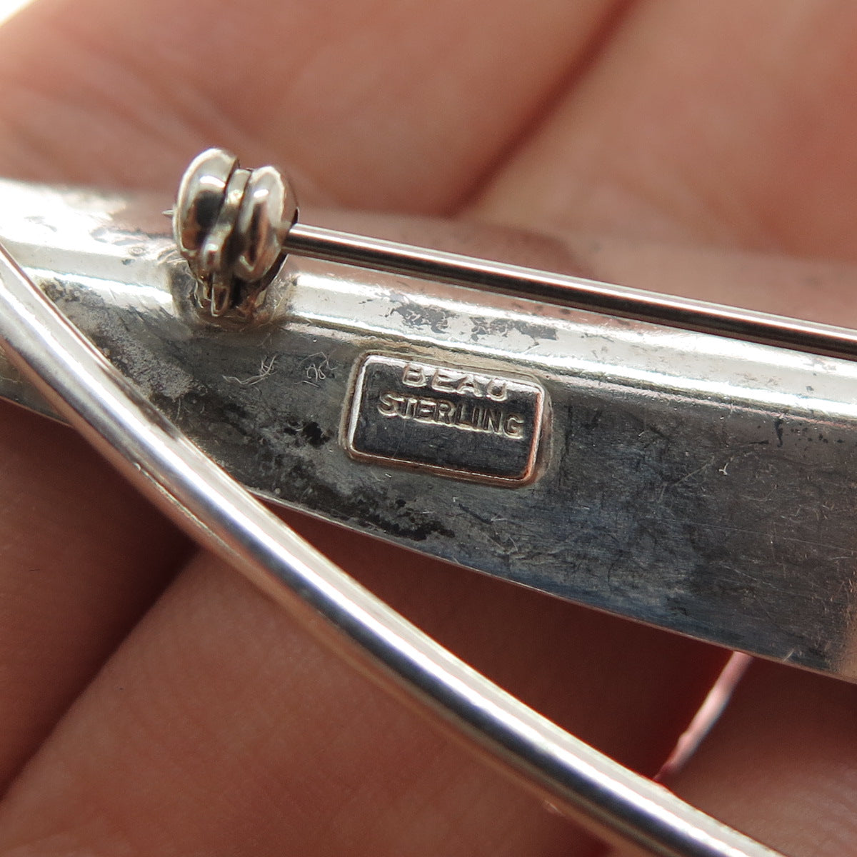 BEAU 925 Sterling Silver Vintage Modernist Floral Pin Brooch