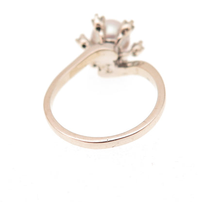 925 Sterling Silver Vintage Real Diamond Pearl & White Topaz Ring Size 5