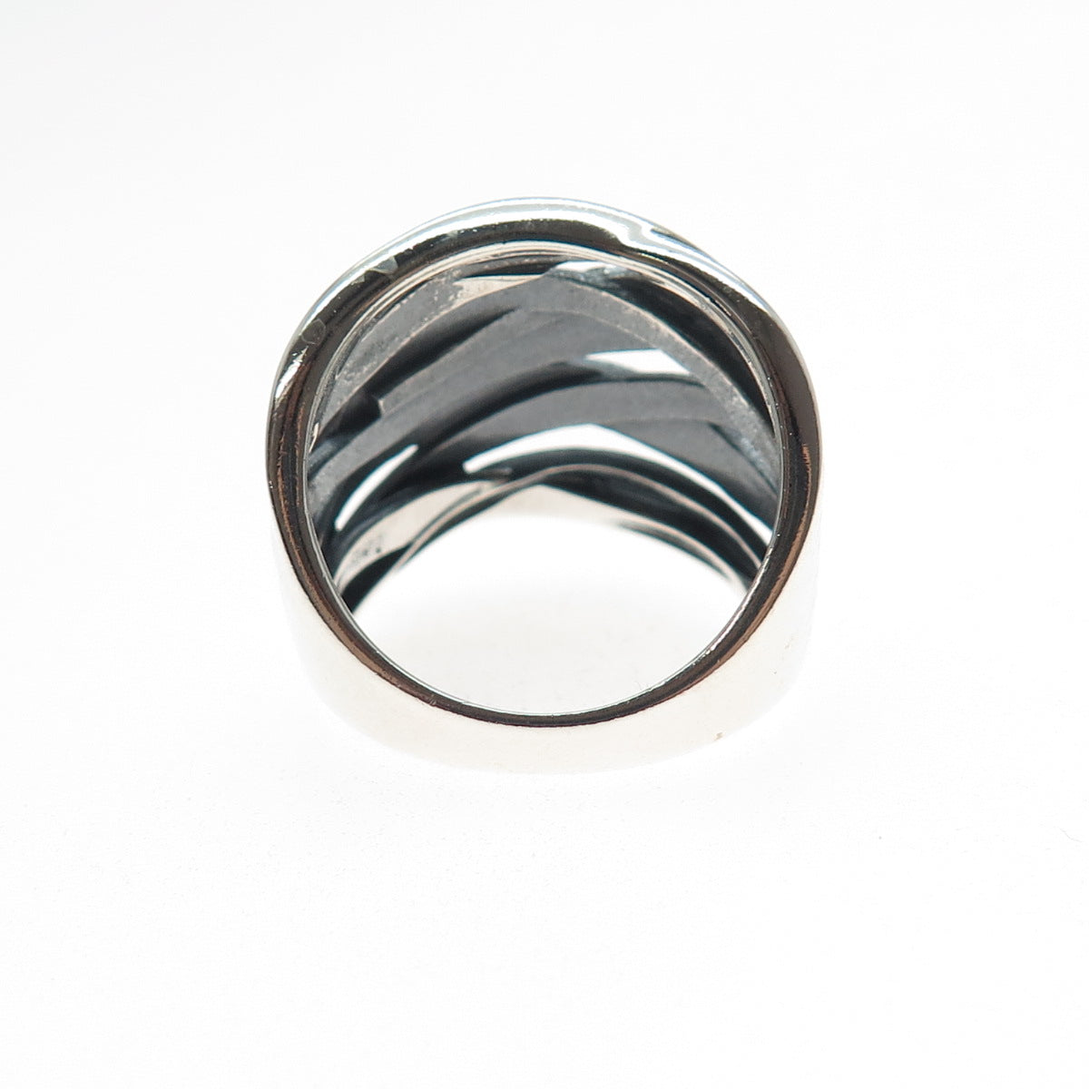 925 Sterling Silver Vintage Modernist Crisscross Oxidized Ring Size 9.25