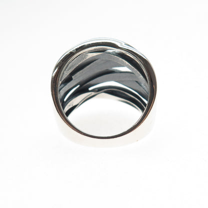 925 Sterling Silver Vintage Modernist Crisscross Oxidized Ring Size 9.25