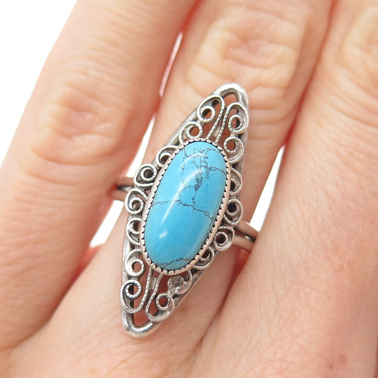 BEAU Sterling Silver Antique Tyrone Turquoise Filigree Adjustable Ring Size 6