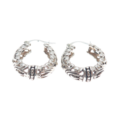 ESPO SIG Joseph Esposito 925 Sterling Vintage Ornate Oxidized Hoop Earrings