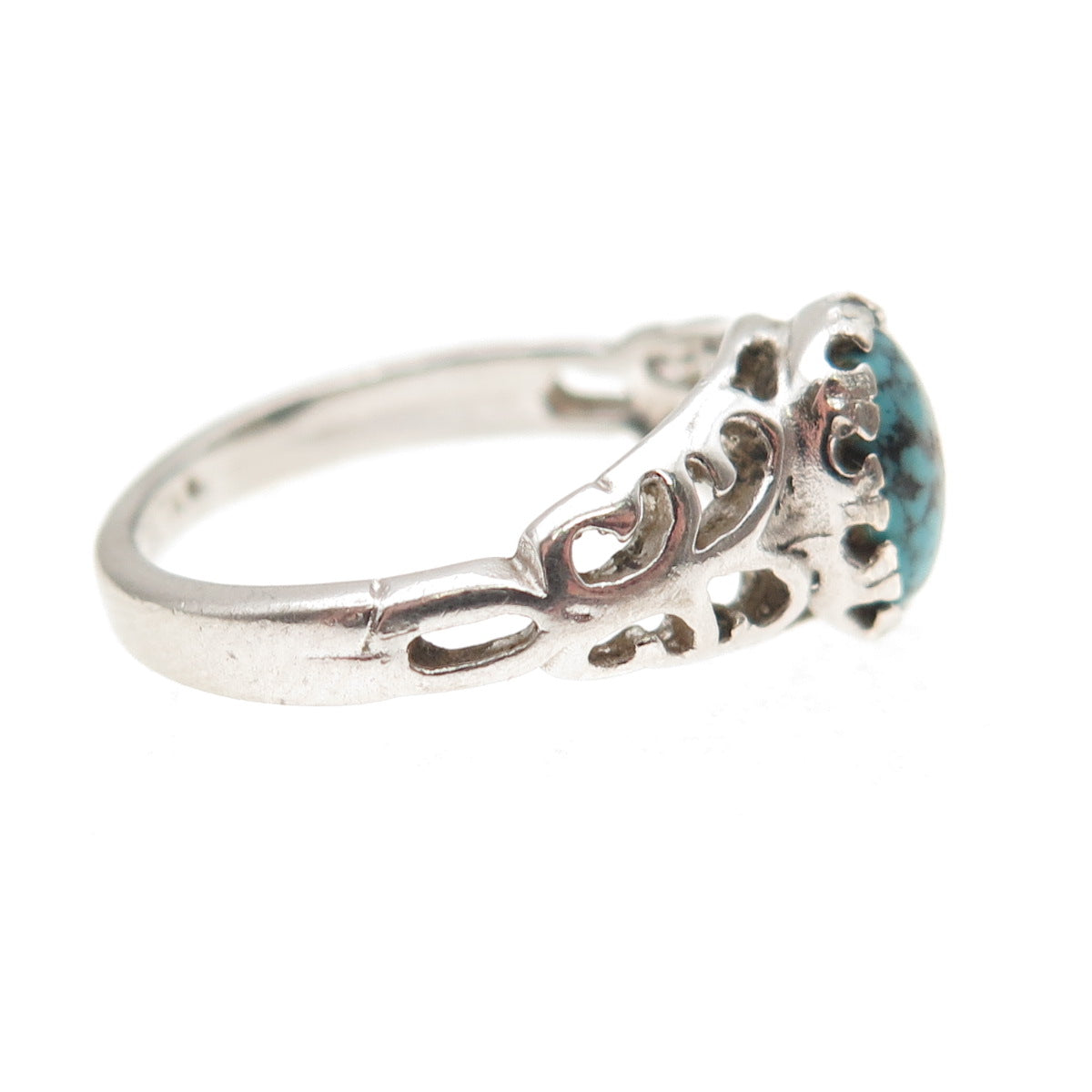 Seta 925 Sterling Silver Vintage Real Turquoise Butterfly Oxidized Ring Size 6