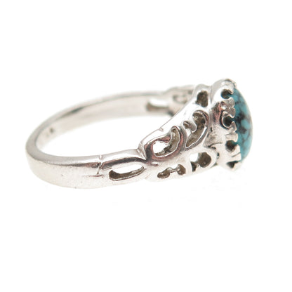 Seta 925 Sterling Silver Vintage Real Turquoise Butterfly Oxidized Ring Size 6