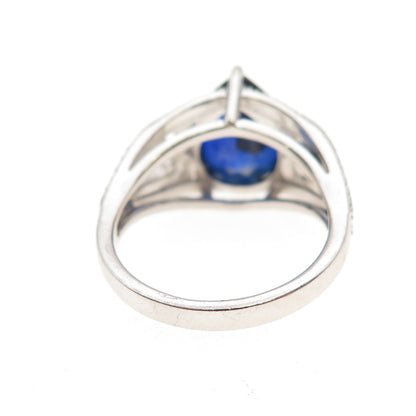 925 Sterling Silver Pear-Cut Lab-Created Sapphire Heart Ring Size 7