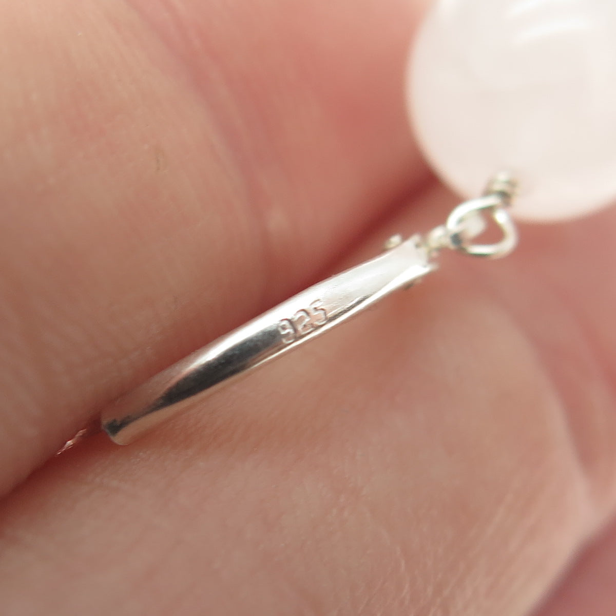 925 Sterling Silver Real Rose Quartz Ball Dangle Earrings