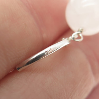 925 Sterling Silver Real Rose Quartz Ball Dangle Earrings