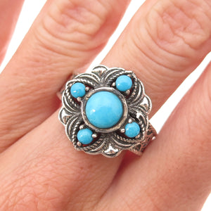 925 Sterling Silver Real Sleeping Beauty Turquoise Oxidized Ring Size 8.25