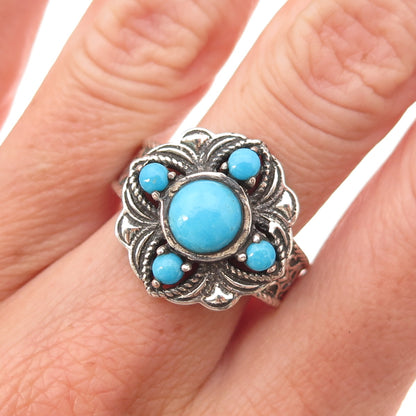 925 Sterling Silver Real Sleeping Beauty Turquoise Oxidized Ring Size 8.25