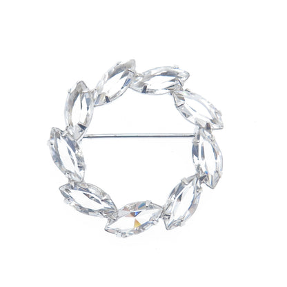 925 Sterling Silver Antique Art Deco CD Marquise-Cut Rhinestone Circle Brooch