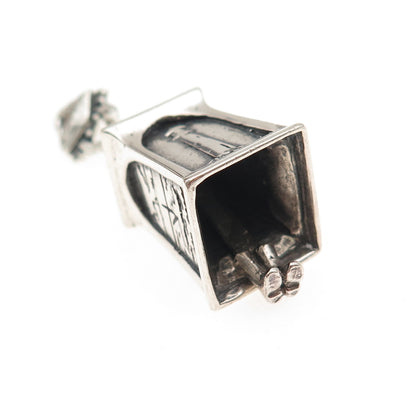 925 Sterling Vintage Lighthouse & Stork Bell 1791 Oxidized 3D Charm Pendant