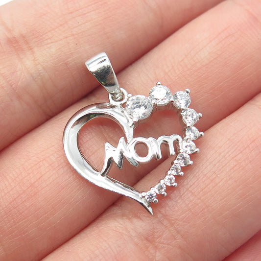 HAN 925 Sterling Silver C Z "Mom" Heart Love Pendant