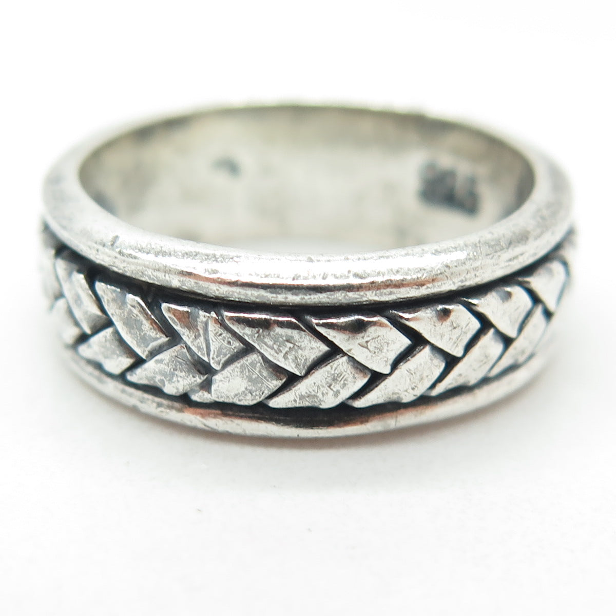 925 Sterling Silver Vintage Braided Rotating Band Oxidized Ring Size 8.75