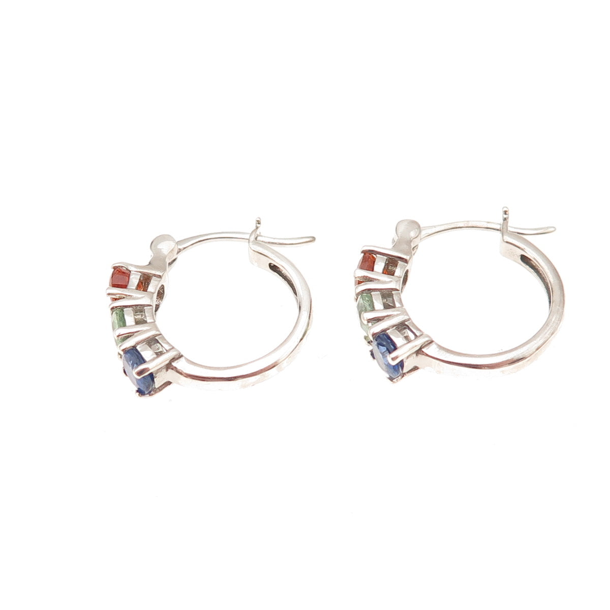 D'Joy 925 Sterling Silver Real Multi-Color Sapphire Hoop Earrings