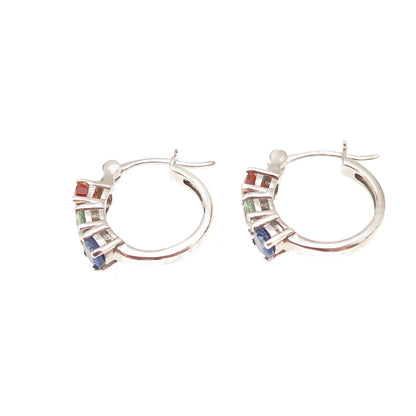 D'Joy 925 Sterling Silver Real Multi-Color Sapphire Hoop Earrings