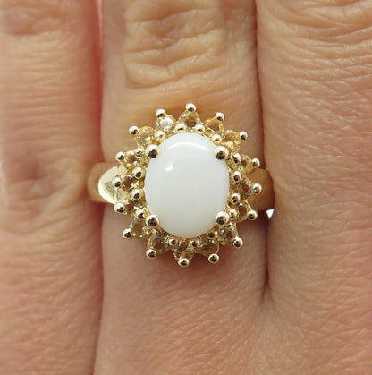 925 Sterling Silver Gold Plated Real Cabochon Opal & Citrine Ring Size 6