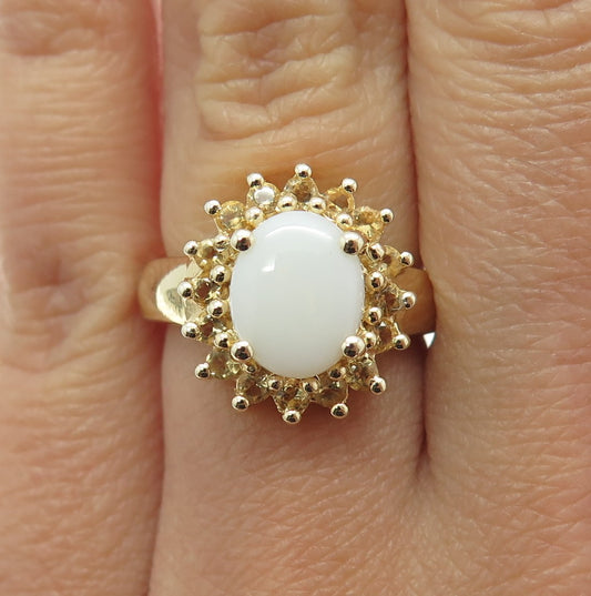 925 Sterling Silver Gold Plated Real Cabochon Opal & Citrine Ring Size 6