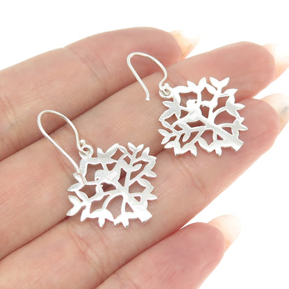 925 Sterling Silver 2-Tone Tree & Birds Dangling Earrings