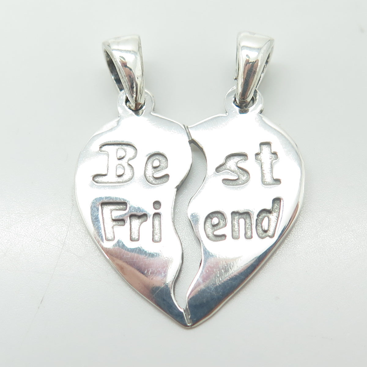 925 Sterling Silver Vintage Best Friends Heart Pendant