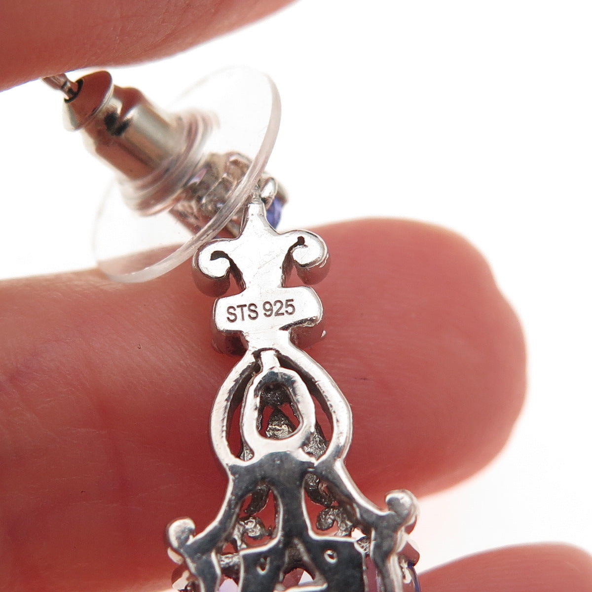 Chuck Clemency 925 Sterling Silver Real Tanzanite & White Topaz Dangle Earrings