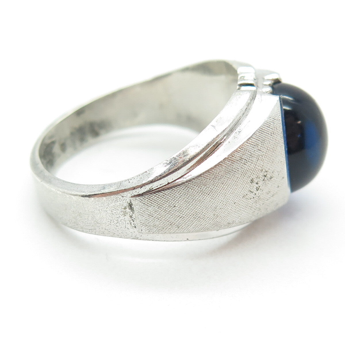 CLARK & COOMBS 925 Sterling Silver Antique Art Deco Blue Glass Ring Size 11.75
