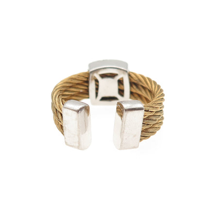 925 Sterling Silver & Steel 2-Tone Real Diamond Adjustable Ring Size 6.75-10.5