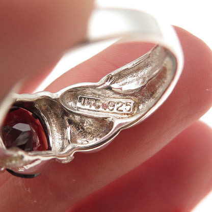 925 Sterling Silver Vintage Real Oval-Cut Red Garnet Modernist Ring Size 9