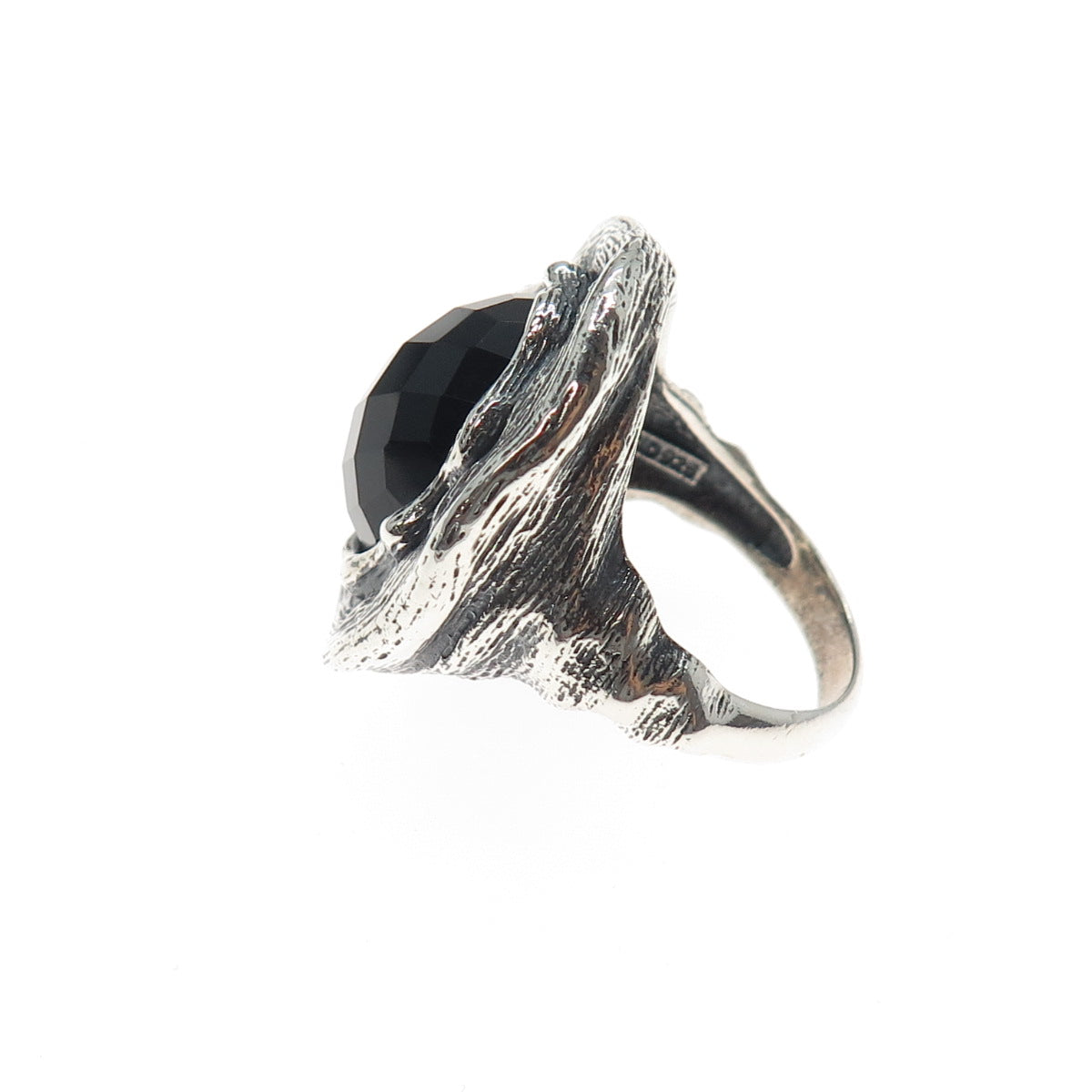CLYDE DUNEIER CID Sterling Silver Vintage Black Onyx Modernist Ring Size 8.25
