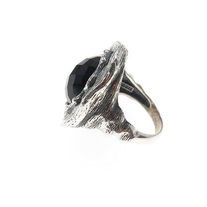 CLYDE DUNEIER CID Sterling Silver Vintage Black Onyx Modernist Ring Size 8.25