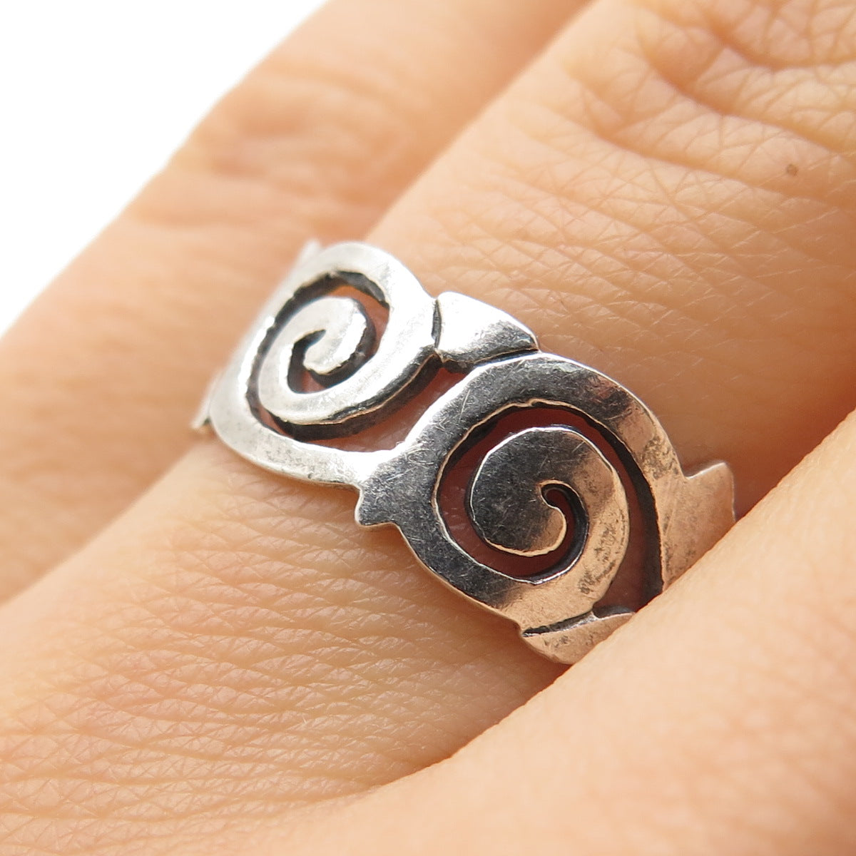 PETER STONE 925 Sterling Silver Vintage Spiral Oxidized Band Ring Size 8.75