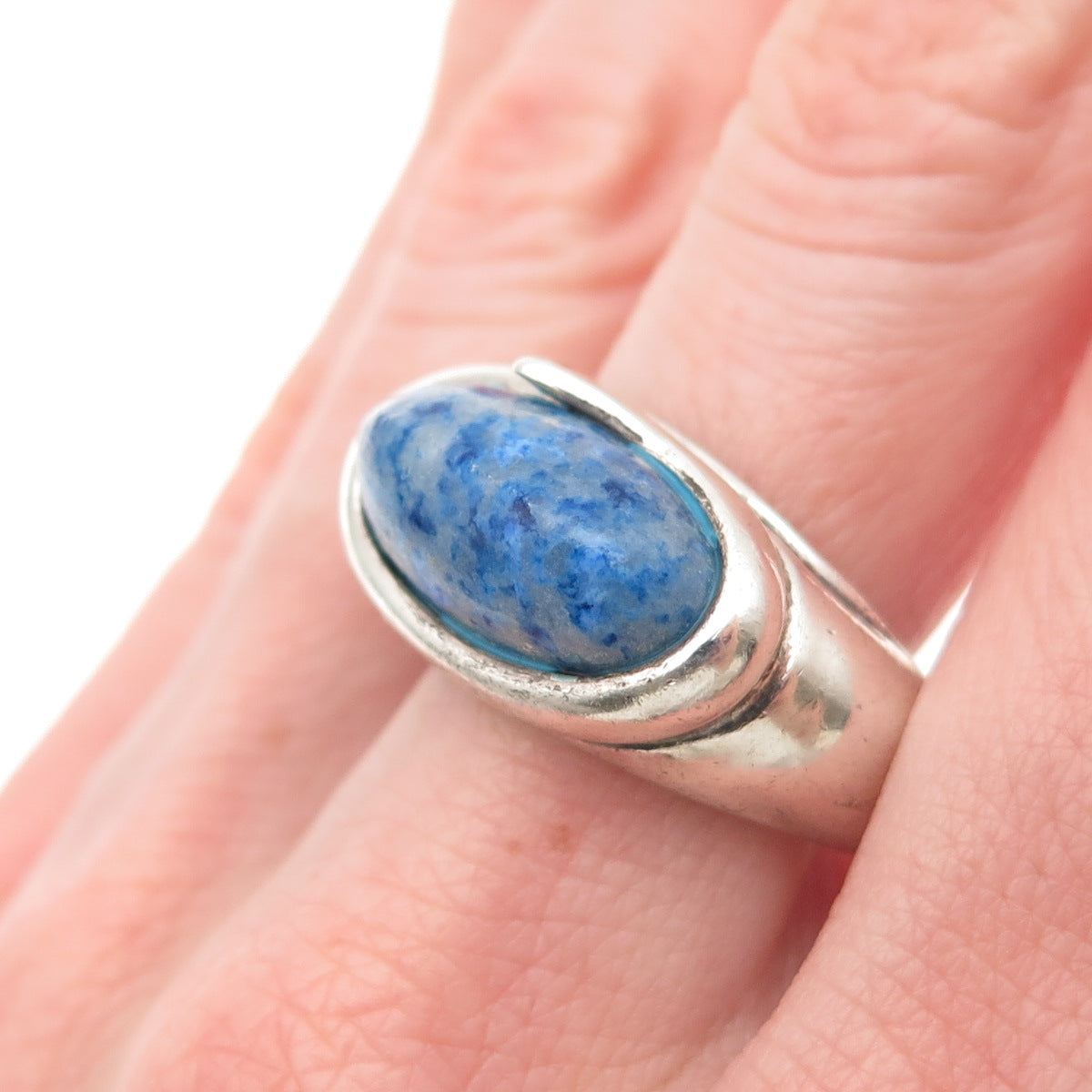 CHATEAU D'ARGENT Sterling Silver Vintage Real Lapis Modernist Ring Size 10.25