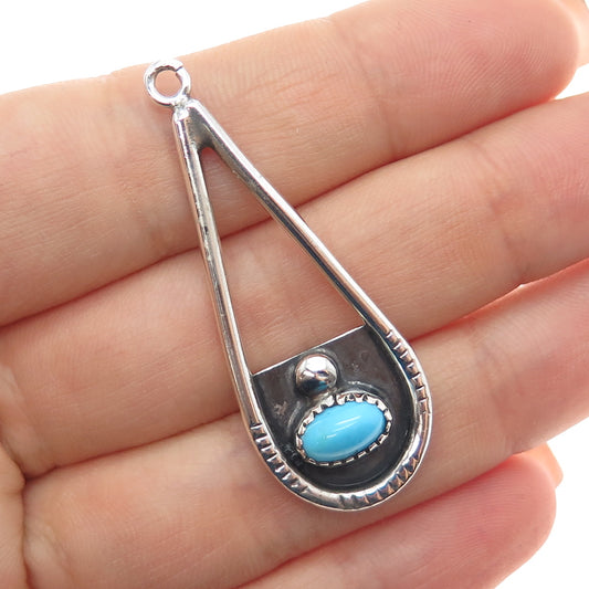 Old Pawn Sterling Silver Vintage Southwestern Turquoise Teardrop Tribal Pendant