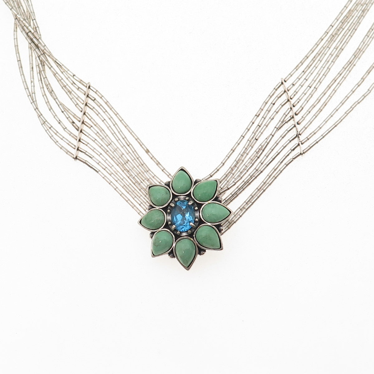 Carolyn Pollack Old Pawn 925 Sterling Vintage Turquoise & Topaz Necklace 16-18"