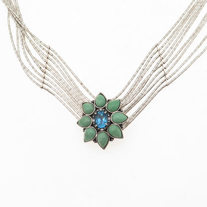 Carolyn Pollack Old Pawn 925 Sterling Vintage Turquoise & Topaz Necklace 16-18"