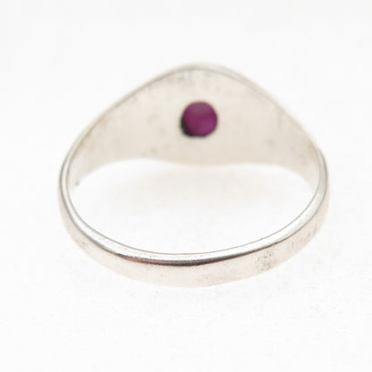 925 Sterling Silver Vintage Real Ruby Modernist Oxidized Ring Size 10.25