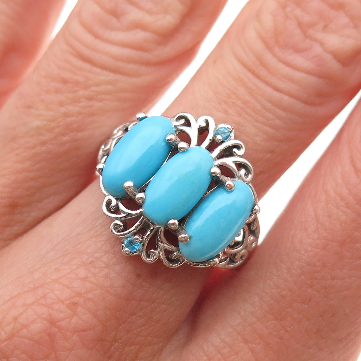 Chuck Clemency 925 Sterling Silver Real Turquoise & Apatite Ring Size 8