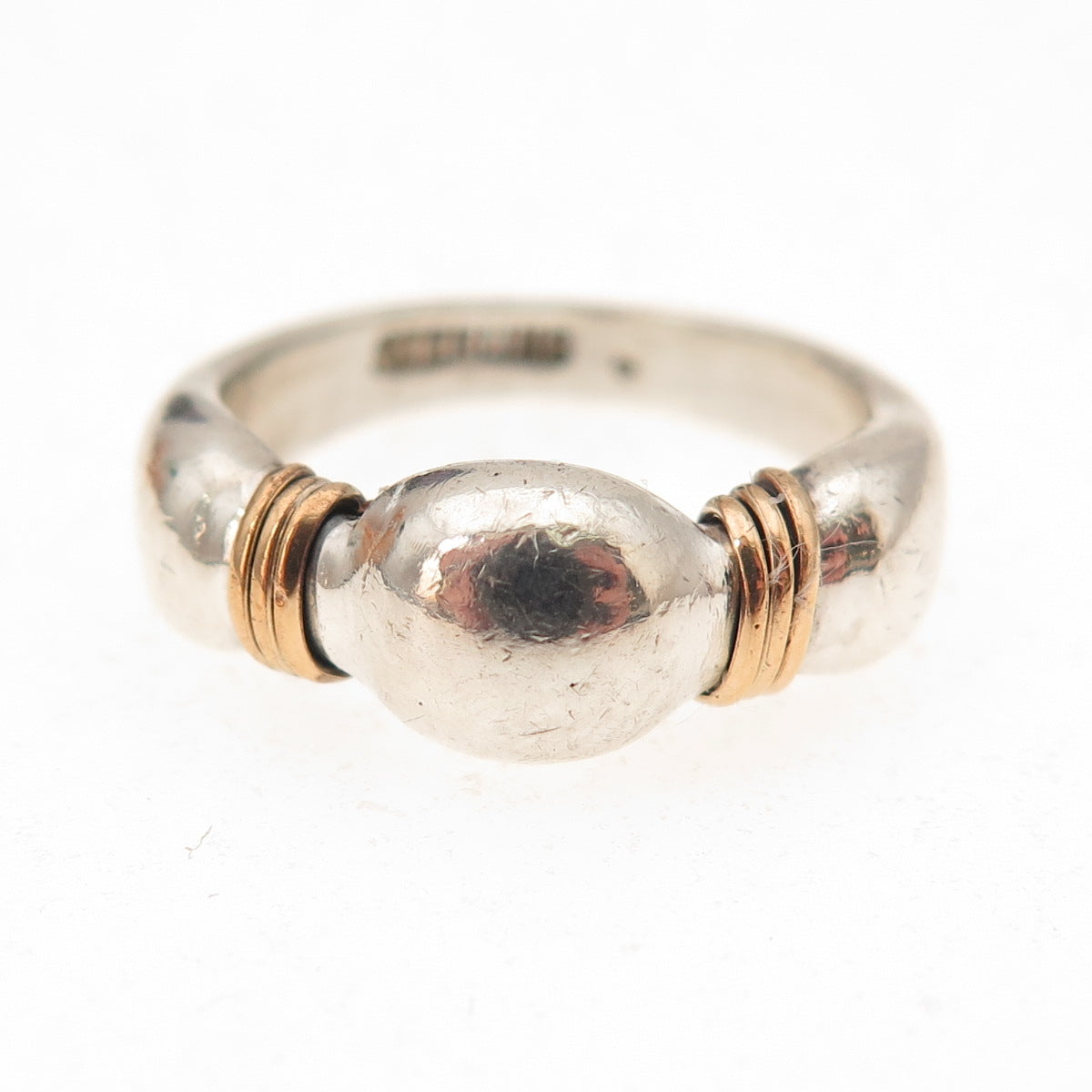 925 Sterling Silver 14K Gold Vintage Modernist Oxidized Ring Size 5