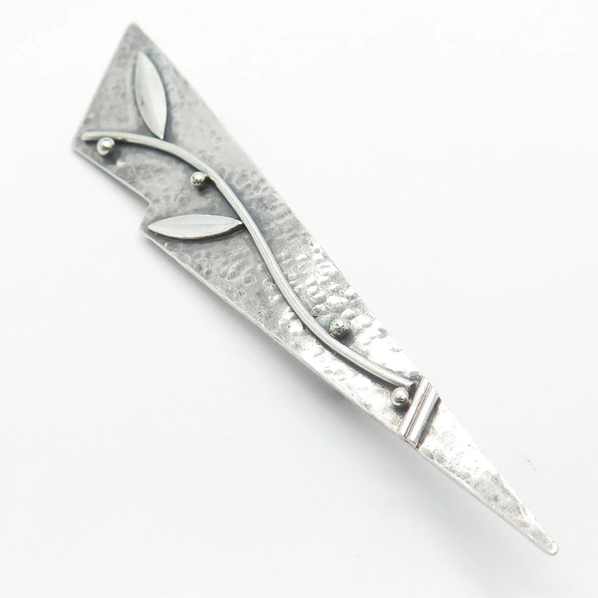 800 Silver Vintage Hammered Leaf Modernist Pin Brooch