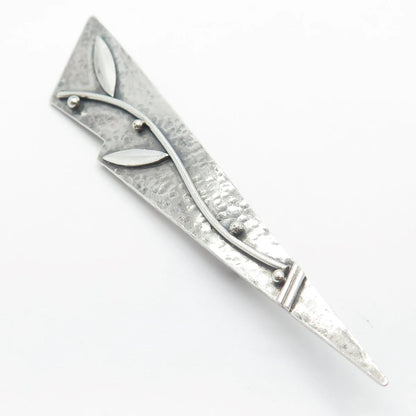 800 Silver Vintage Hammered Leaf Modernist Pin Brooch