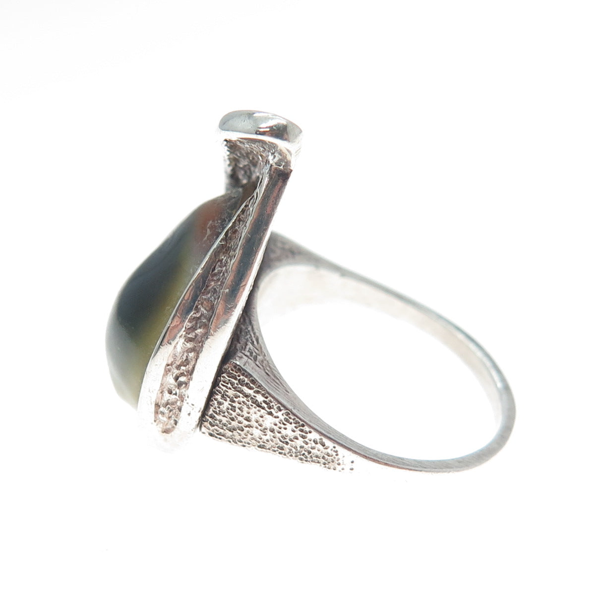 800 Silver Vintage Austria Real Operculum Shell Modernist Oxidized Ring Size 6.5