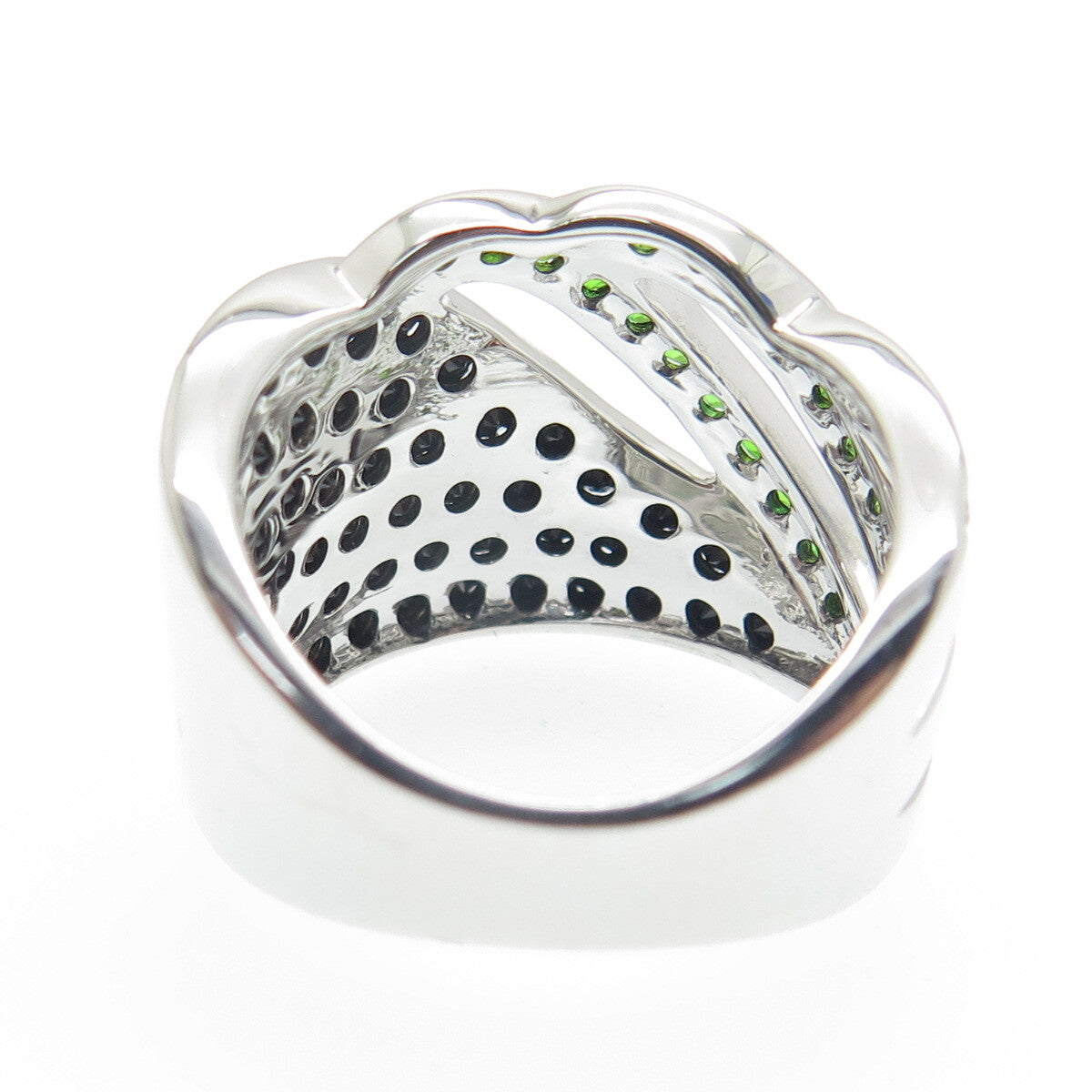 DSMK 925 Sterling Silver Chrome Diopside & Black Spinel Gem Wide Ring Size 6.25
