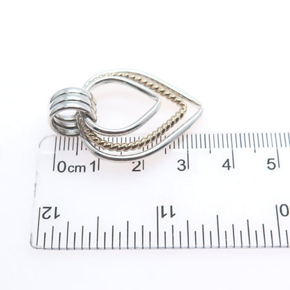 925 Sterling Silver 14K Rose Gold Vintage PE CO. 3-Row Heart Charm Pendant