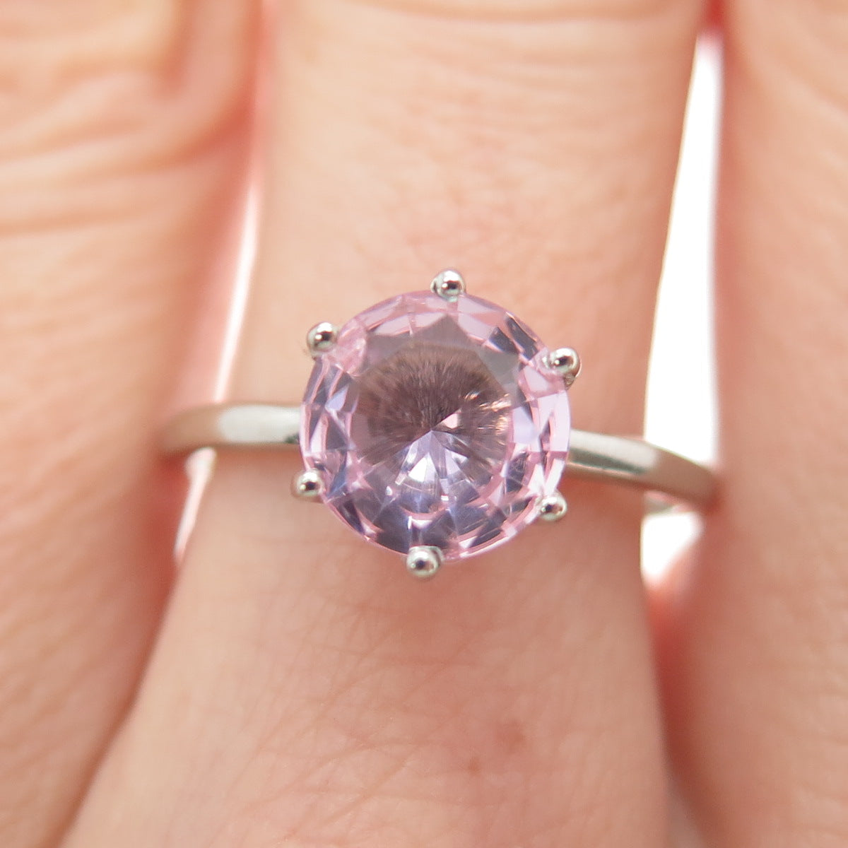 DAZZLERS 925 Sterling Silver Round-Cut Nano Pink Topaz Ring Size 8