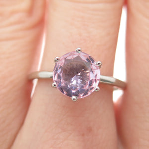 DAZZLERS 925 Sterling Silver Round-Cut Nano Pink Topaz Ring Size 8