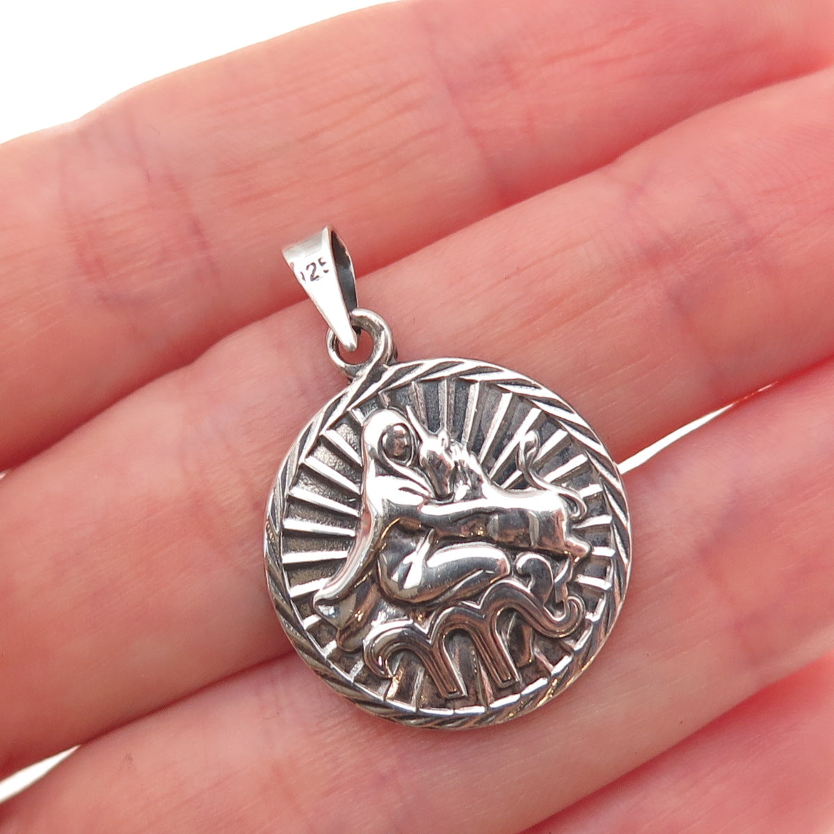 925 Sterling Silver Vintage Virgo Zodiac Sign Oxidized Charm Pendant