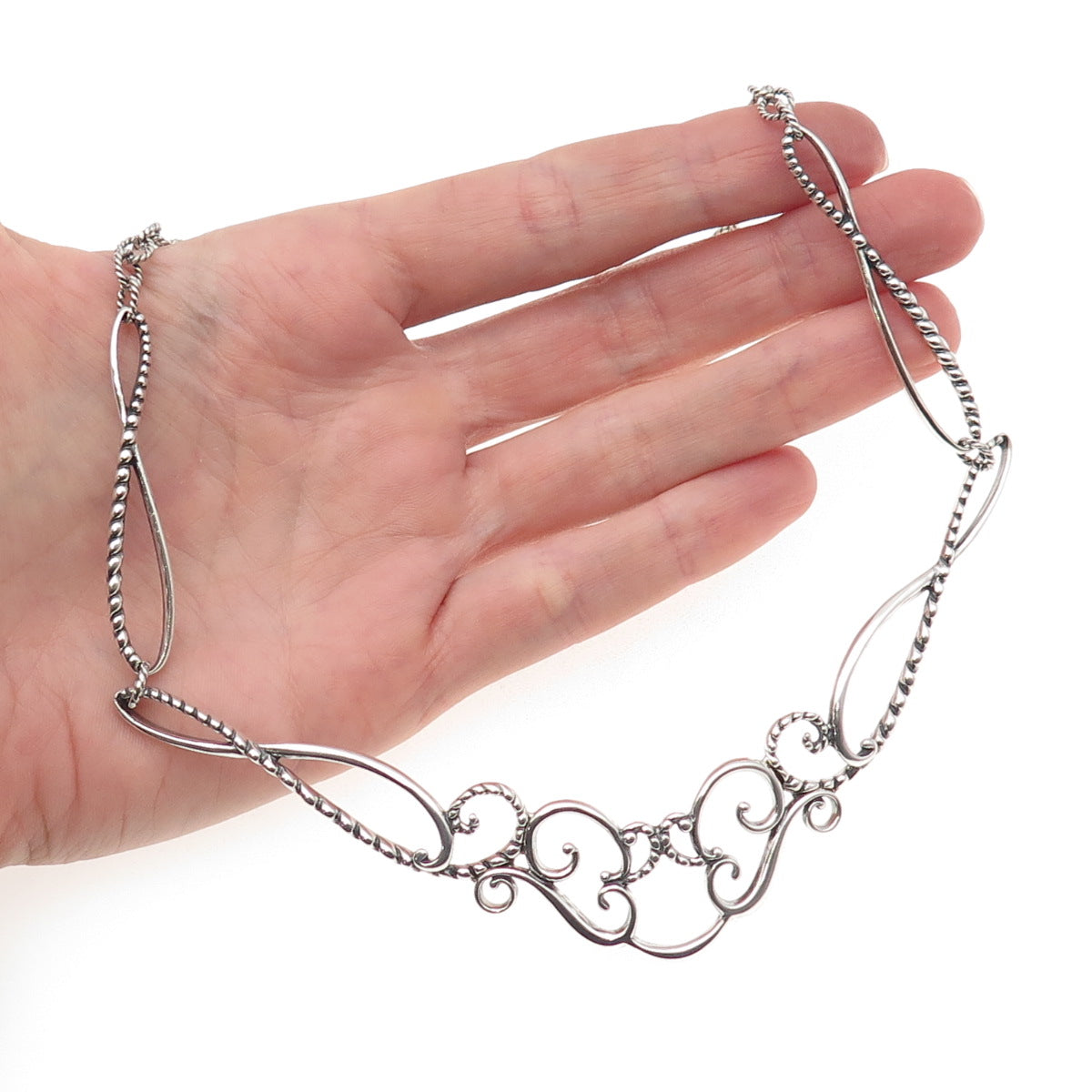 CAROLYN POLLACK 925 Sterling Silver Vintage Swirl Modernist Necklace 16"