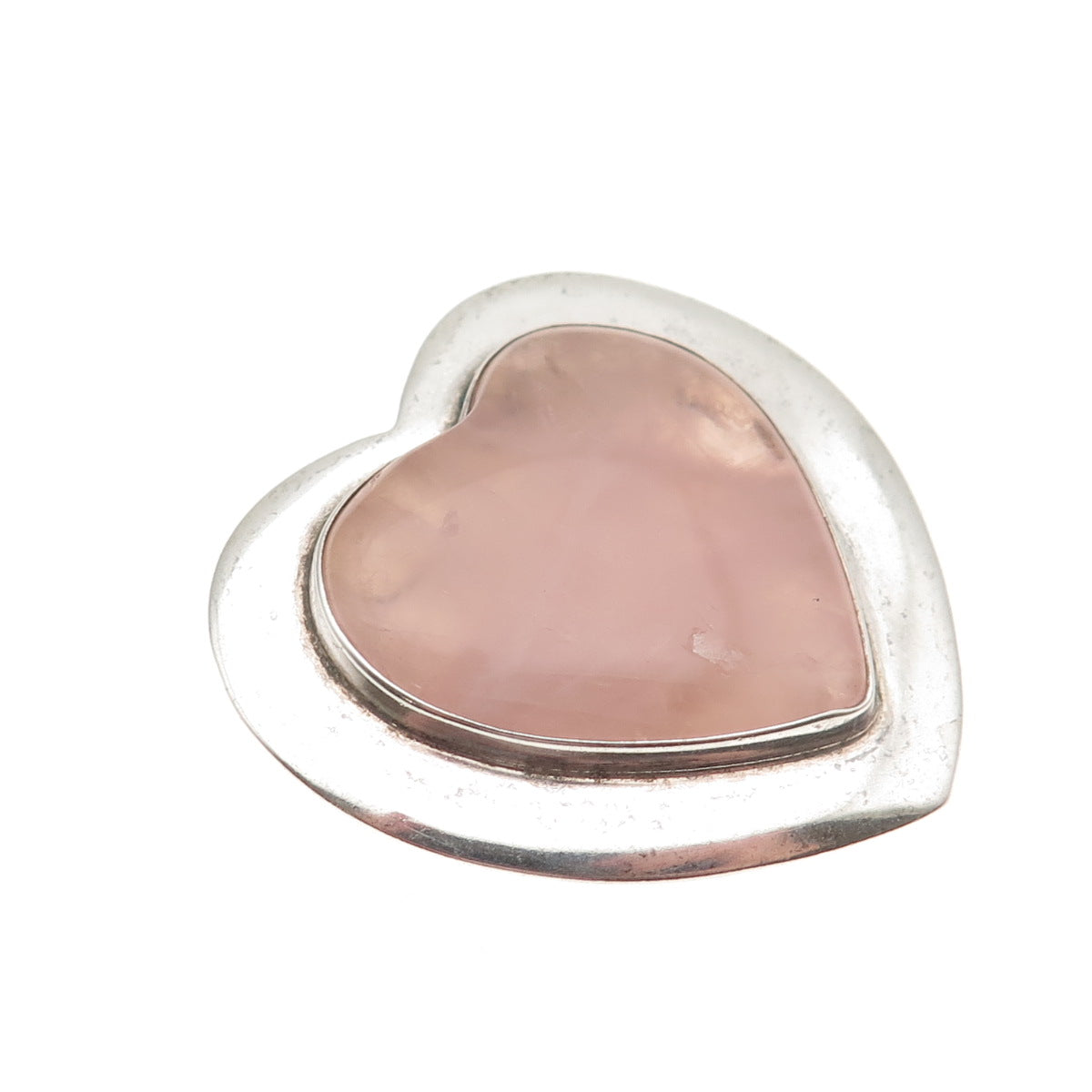 GFMW Great Falls Metal Works 925 Sterling Vintage Real Rose Quartz Heart Brooch