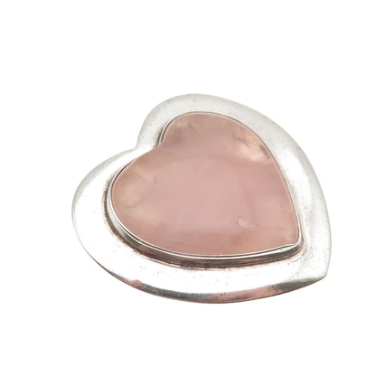 GFMW Great Falls Metal Works 925 Sterling Vintage Real Rose Quartz Heart Brooch
