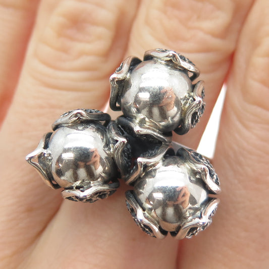 RIDER 950 Silver Vintage Floral Filigree Ball Beaded Oxidized Ring Size 8.75